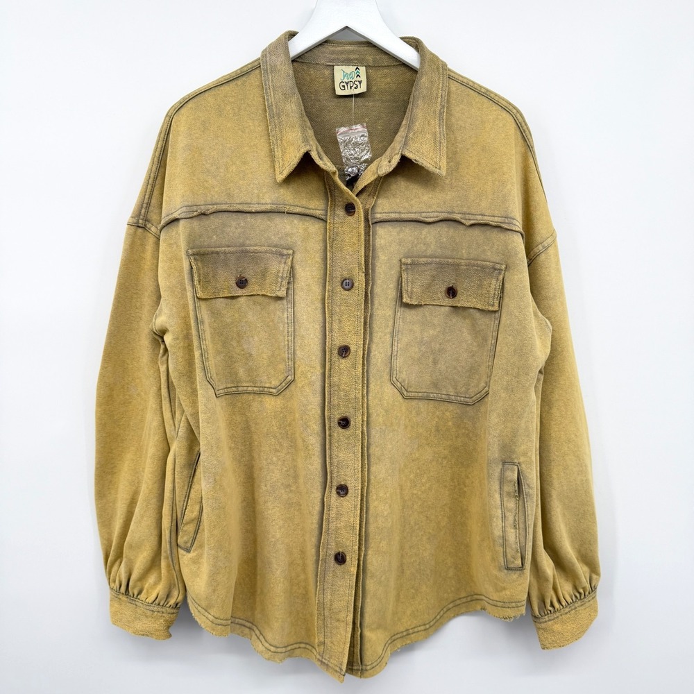 Jaded Gypsy Shacket Jacket Top S M Cotton Mineral Wash Boho Western Earthy New